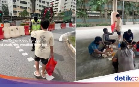 Mulia! Bocah Ini Bagi-bagi Minuman ke Pekerja Konstruksi