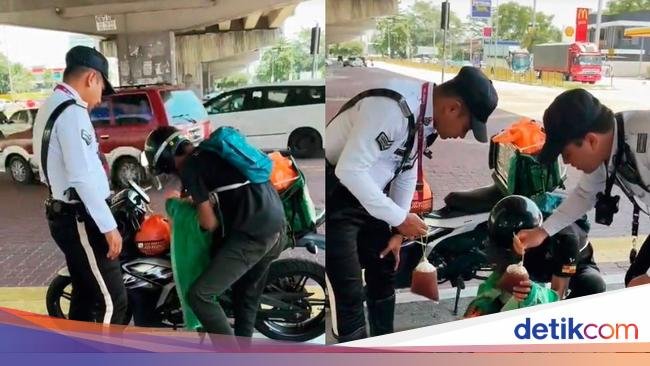 Ojol Ini Banjir Pujian Usai Bagi-bagi Minuman ke Polisi Lalu Lintas